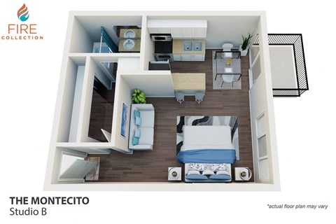 Floor plan for studio, 1 bath, 500 sqft
